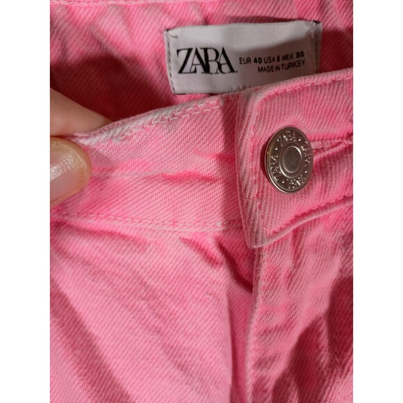 Zara Boogie Neon Pink Womens Denim Wide Leg Hippie Barbie Acid Wash Jeans Size 8 - Picture 4 of 4